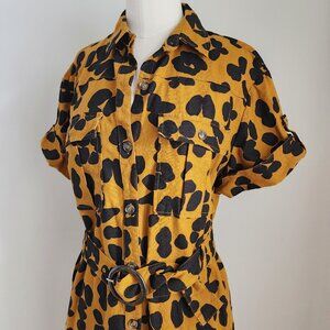 Who What Wear Cheetah Button-Up Midi Dress w/ Belt Size: Small